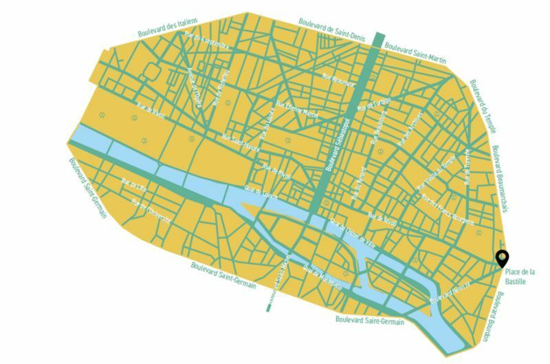 Mapa zóny v centru Paříže, kde bude zakázán průjezd aut (zdroj: City of Paris) mapa pariz cyklo