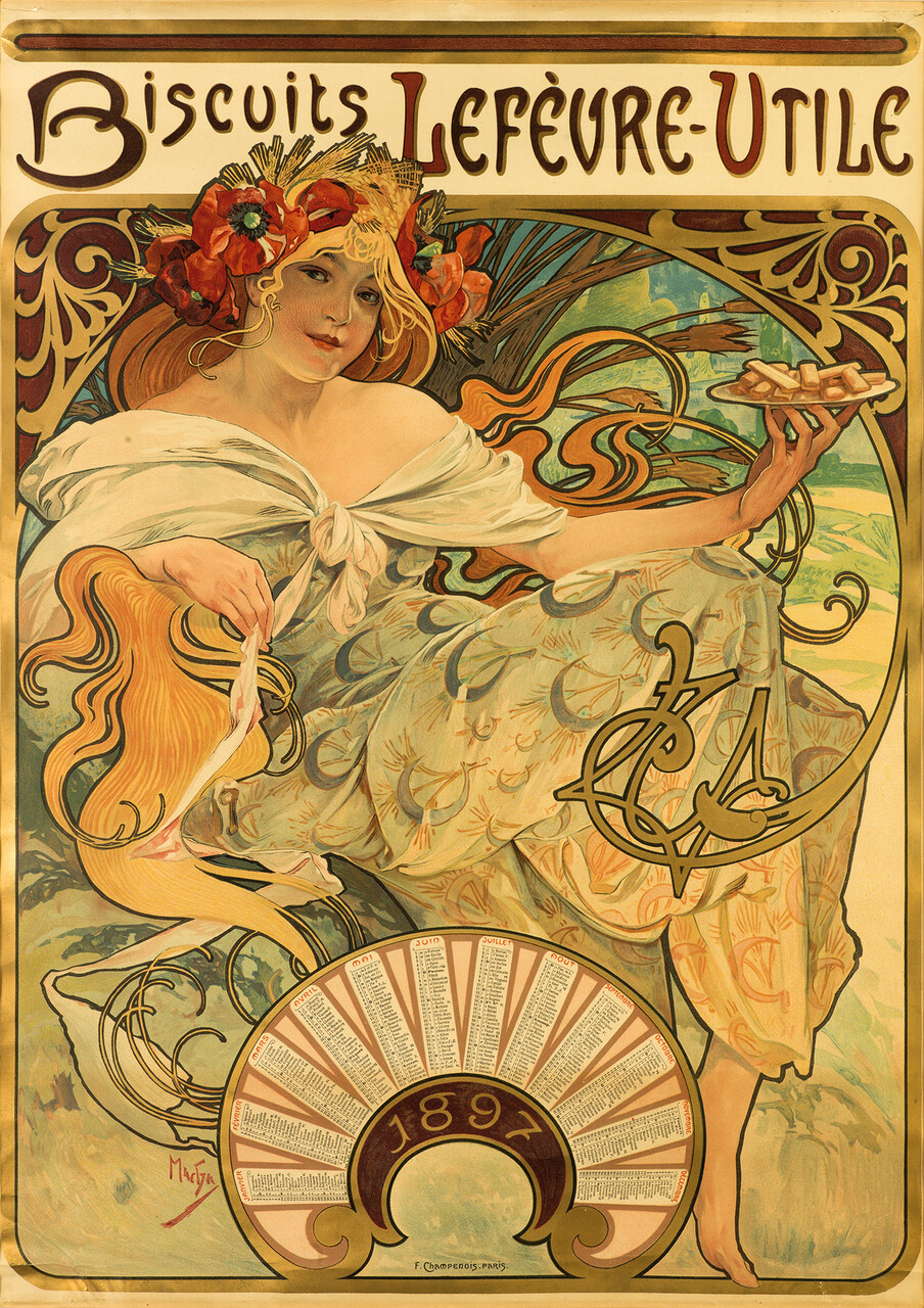 Alfons Mucha: Biscuits Lefevre Utile (1897). Zdroj: Nadační fond Richarda Fuxy 17 foto 0322 media rgb