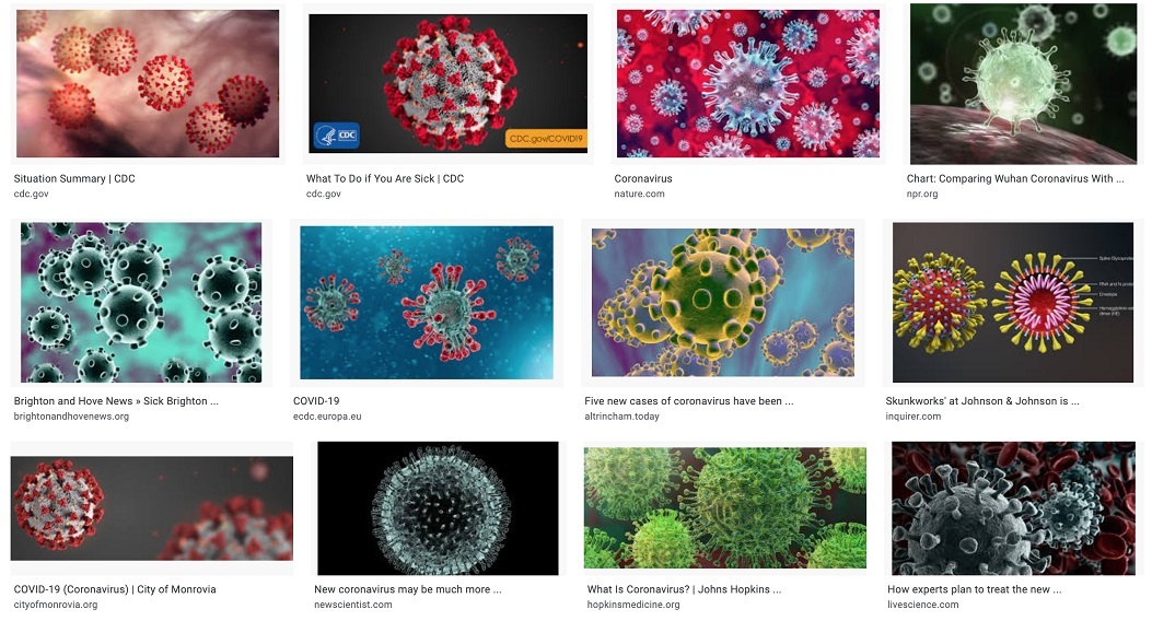 Výsledky hledání hesla coronavirus na Google.com: reprezentace koronaviru je nejednotná screenshot 2020 03 18 at 23.57.29 2