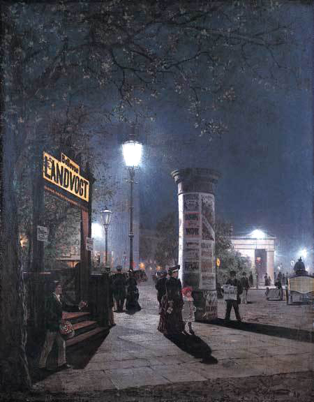 Německý malíř Carl Saltzmann v roce 1884 namaloval první berlínské veřejné osvětlení na Potsdamer Platz carl saltzmann