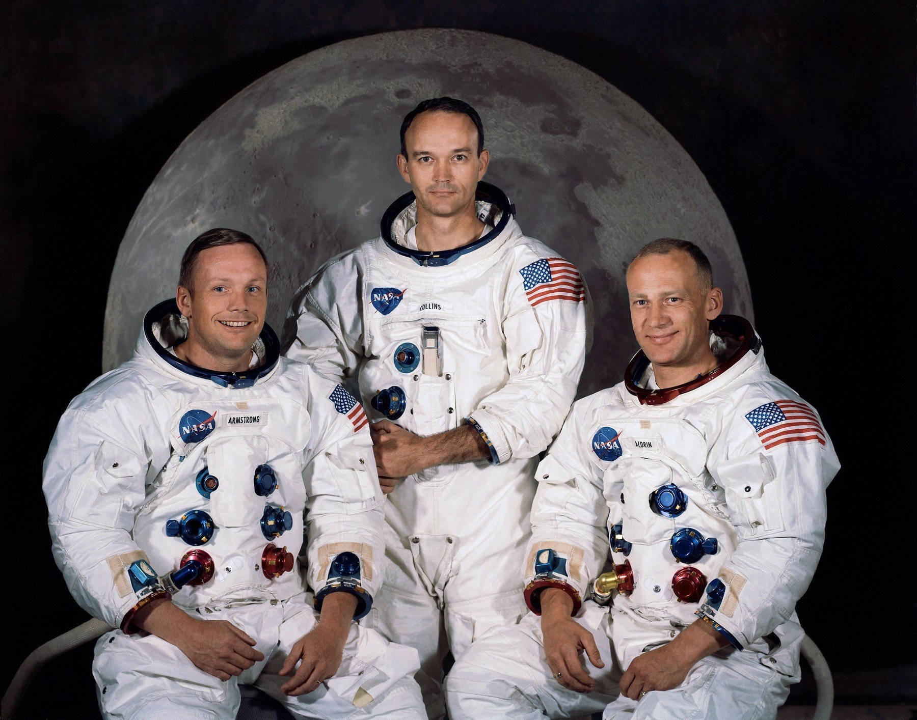 Mise Apollo 11: Zleva Neil Armstrong, velitel Michael Collins a pilot přistávacího modulu Edwin Aldrin Jr. armstrong 0140330515