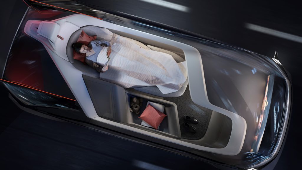Volvo 360c ukazuje možnosti přepravy, které dosud neznáme. Třeba jet autem bez řidiče a přitom se pohodlně prospat… volvo 360c interior sleeping