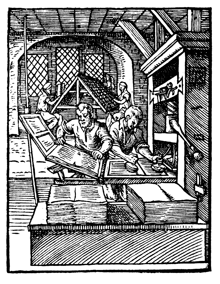 Sociální sítě jsou mnohdy přirovnávány ke knihtisku. Jak ale víme, na sociální sítě už není ani potřeba umět psát printer in 1568