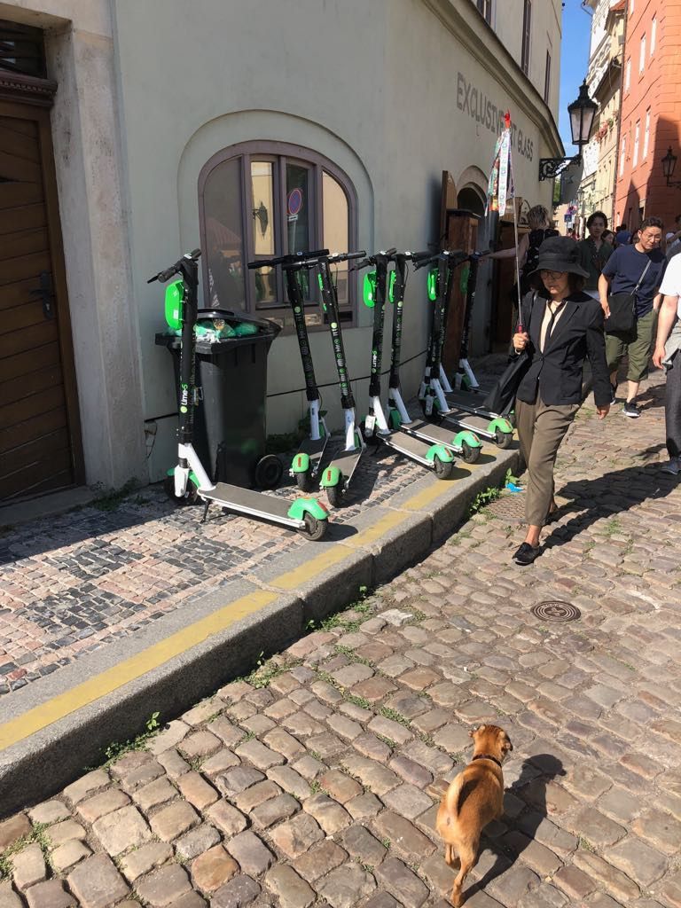 Z jedné strany koloběžky, z druhé pes. Ani čínští turisté to nemají s průchodem historickým centrem zrovna jednoduché lime chodnik