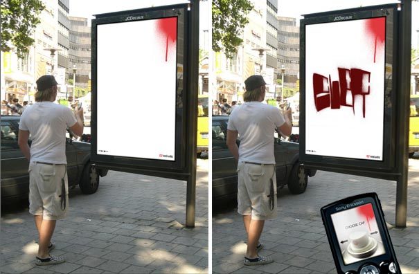 A opět kampaň v Německu, tentokrát nazvaná Bluetooth Graffiti. Počmáráte si mobil a zároveň i céelvéčko na ulici bus stop ads ecko graffiti