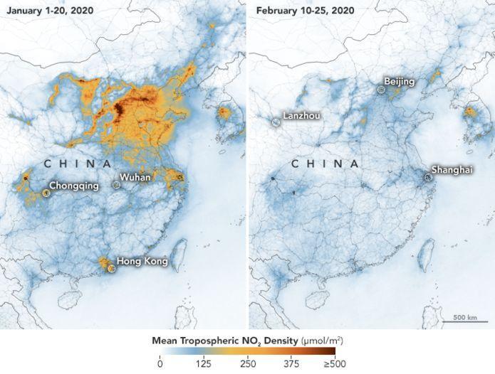 Jak koronavirus vyčistil za měsíc Čínu nasa cina znecisteni