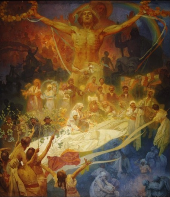 Alfons Mucha: 20. plátno cyklu Slovanská epopej: Apoteóza z dějin Slovanstva (1926). Zdroj: Nadační fond Richarda Fuxy sepopej