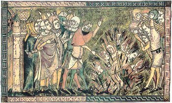 Upalování židů, domnělých původců moru (zdroj: Wikimedia Commons) plague1