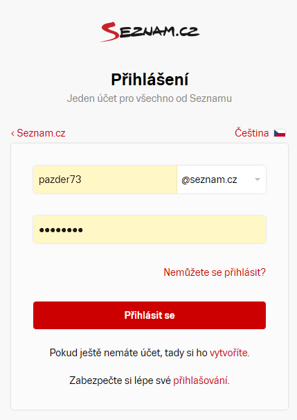 Přihlašovací stránka pro běžné uživatele bez zdravotního omezení. obr. 3 prihlasovaci stranka pro zdrave