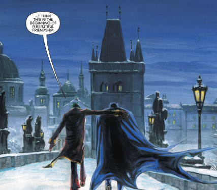 Batman a Joker na Karlově mostě, vypadá to na takové jedno velké romantické přátelství batman joker prague